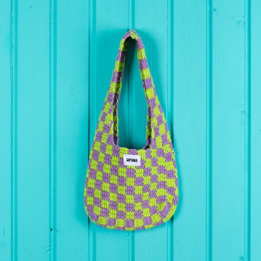 Septima Crochet Baguette Handbag Green/Purple