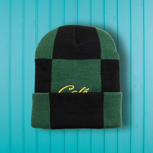 Skateboard Café Check Fold Beanie Forest Green/Black